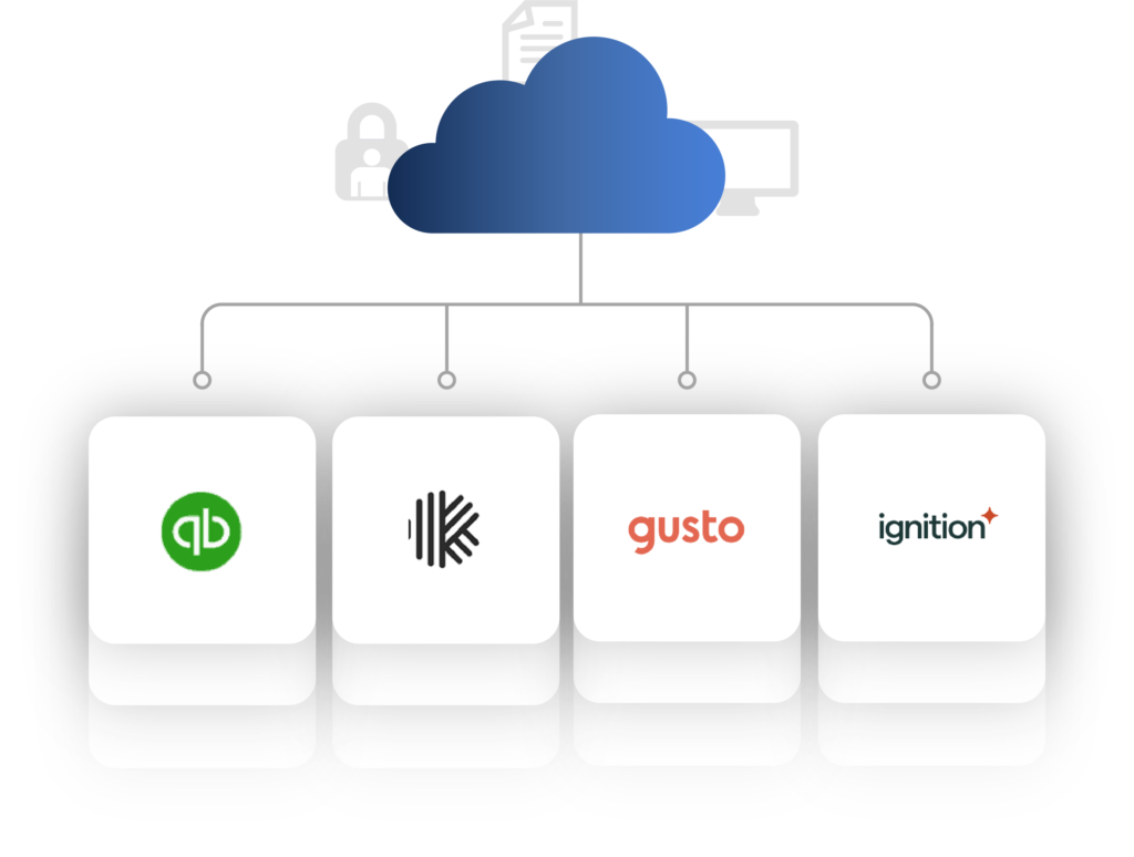 Illustration showing accounting software connecting to the cloud